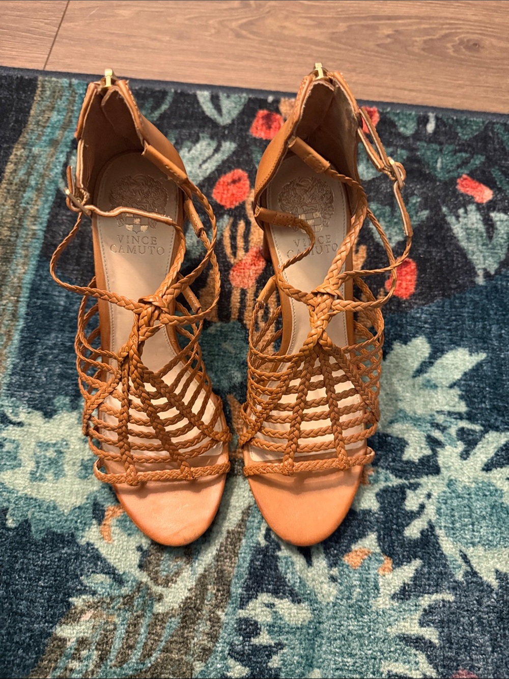 Vince Camuto Cognac Braided Lace-Up Heeled Sandals